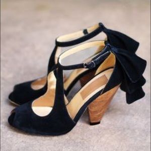 NWOT Velvet Open Toe Heels with Waterfall Heel