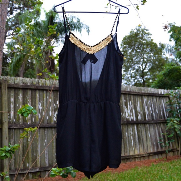Black & Gold Jeweled Romper