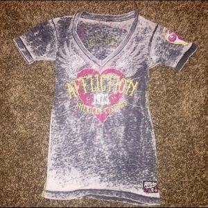 Grey affliction tshirt.