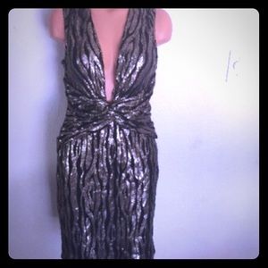 Sparkling plunging neckline hot mini dress