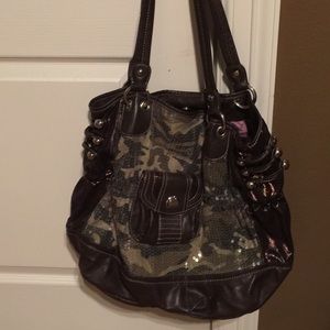 Camo sequined Kathy van Zeeland purse