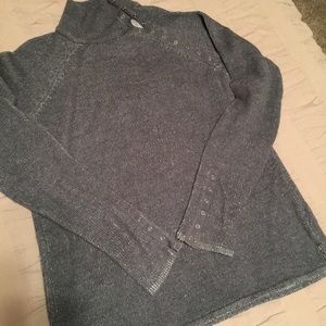 charcoal gray sweater with snap neckline