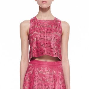Parker Pink Kelsey Laser-cut Leather crop top $330
