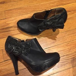 Poetic License Booties with Snakeskin Bow