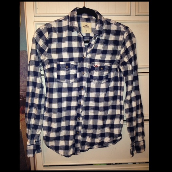 Navy & white flannel button down shirt