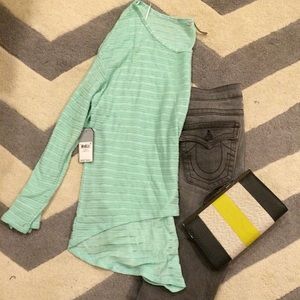 Guess Mint Green Sheer Stripe Top