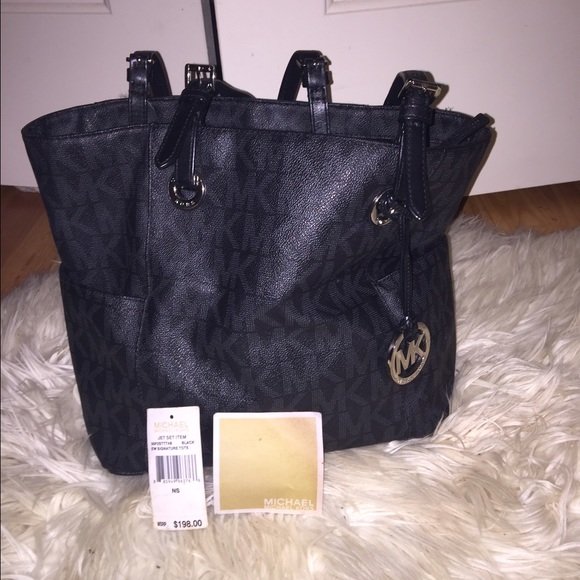 Black Michael Kors Jet Set Logo Tote