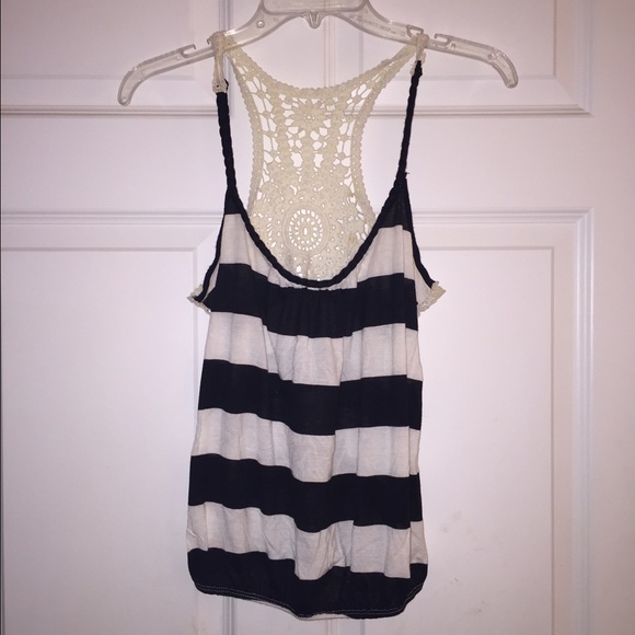 Black and White Stripped Crochet Tank Top