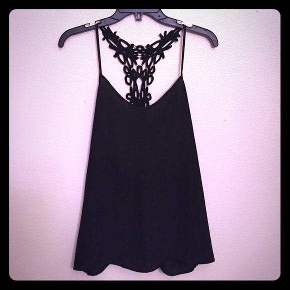 Black crochet back tank