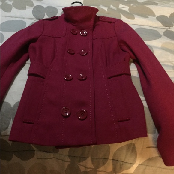 Magenta colored (pink) lightweight pea coat. - Picture 2 of 4