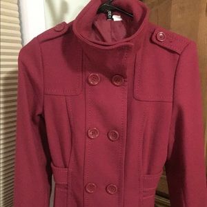 Magenta colored (pink) lightweight pea coat.