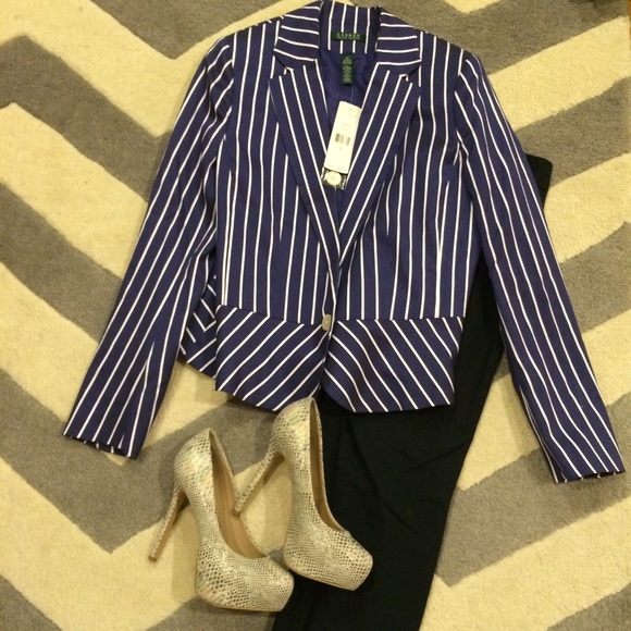 Lauren Ralph Lauren Blue & White Stripe Blazer