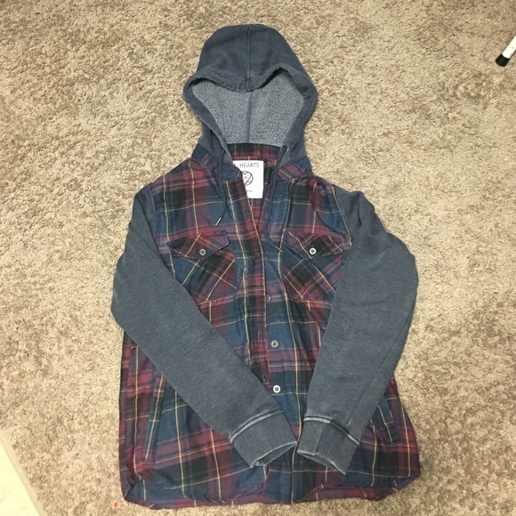 LA Hearts Tops - LA Hearts Plaid Hooded Button Jacket