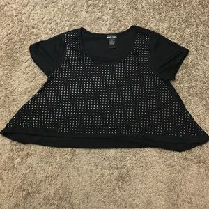 Black Short Sleeve Crop Top with Rhinestones
