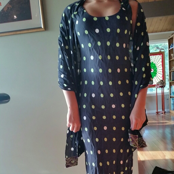 A black A-line dress.