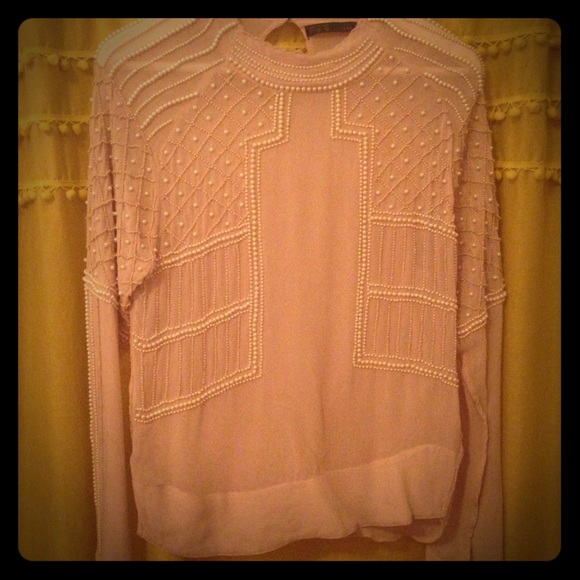 Pearl and bead-embroidered blouse