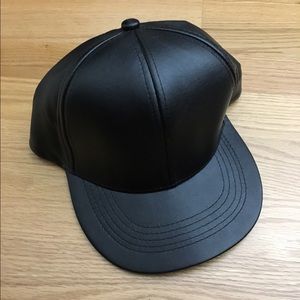 Black faux leather SnapBack