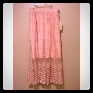 Blush Midi Skirt with lace overlay