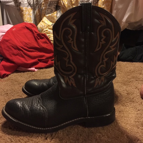 Acme Size 9 Black Leather Cowboy Boots