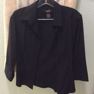 BLACK COLLARED MID SLEEVE BLOUSE