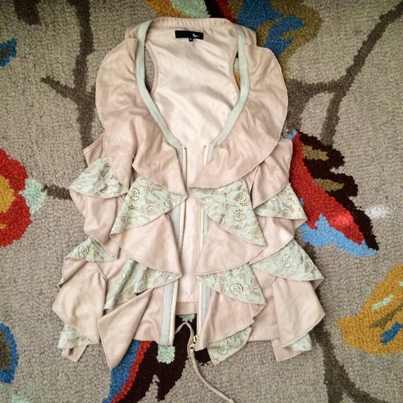 Lace and Suede Ruffled vest by Ryu S