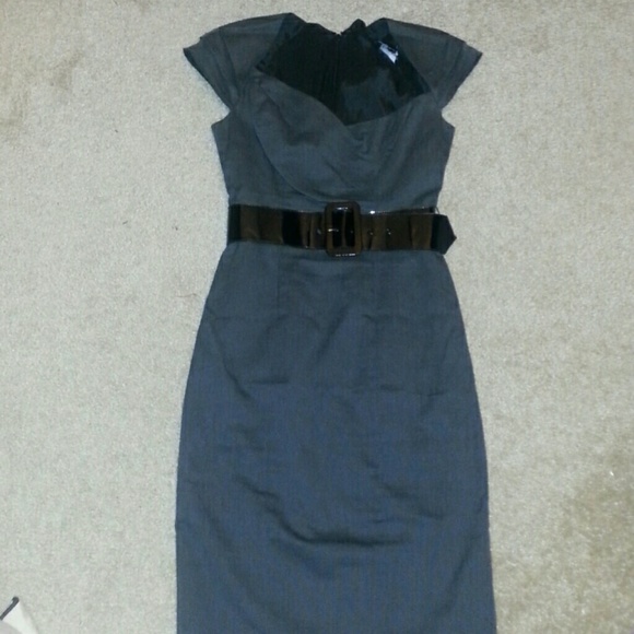 Bebe gray asymmetrical pencil belted fitted dress