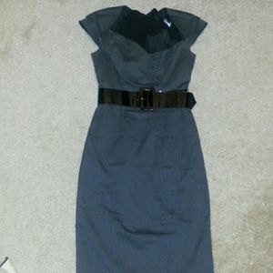 Bebe gray asymmetrical pencil belted fitted dress