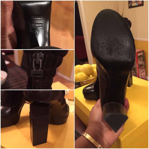 Fendi brown leather and suede boots w/ angled heel - Picture 4 of 4