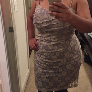 Lilac and champagne lace dress