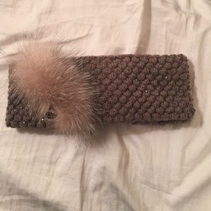 Knit headband with fox fur trim