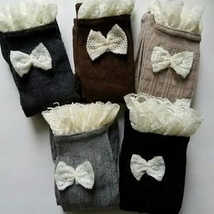 Over the knee highs with lace trim and bow