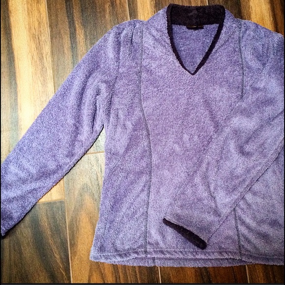 Warm, cozy purple and brown sweater pull-over