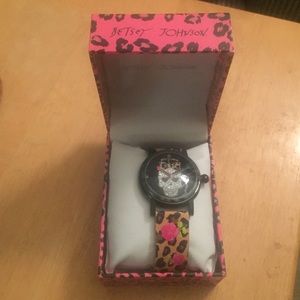 Betsey Johnson skull watch w/Cheetah & Rose print