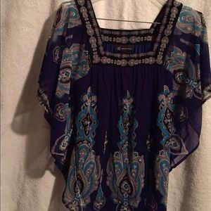 Blue & turquoise blouse with a little bit of bling