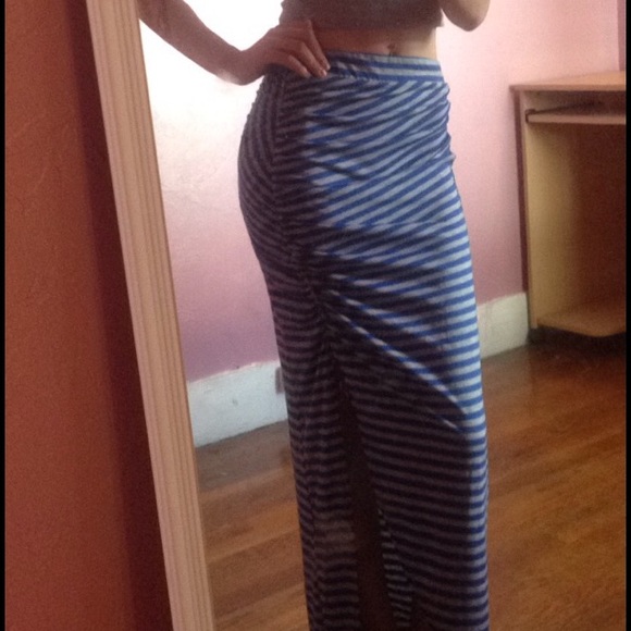 Asymmetrical Maxi Skirt w/ Stripes