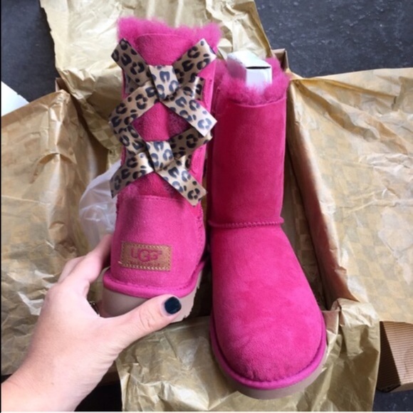 UGG Shoes - UGG authentic Bailey bow leopard boots Sz 5 new
