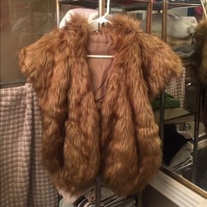 Topshop fur cape with hoodie