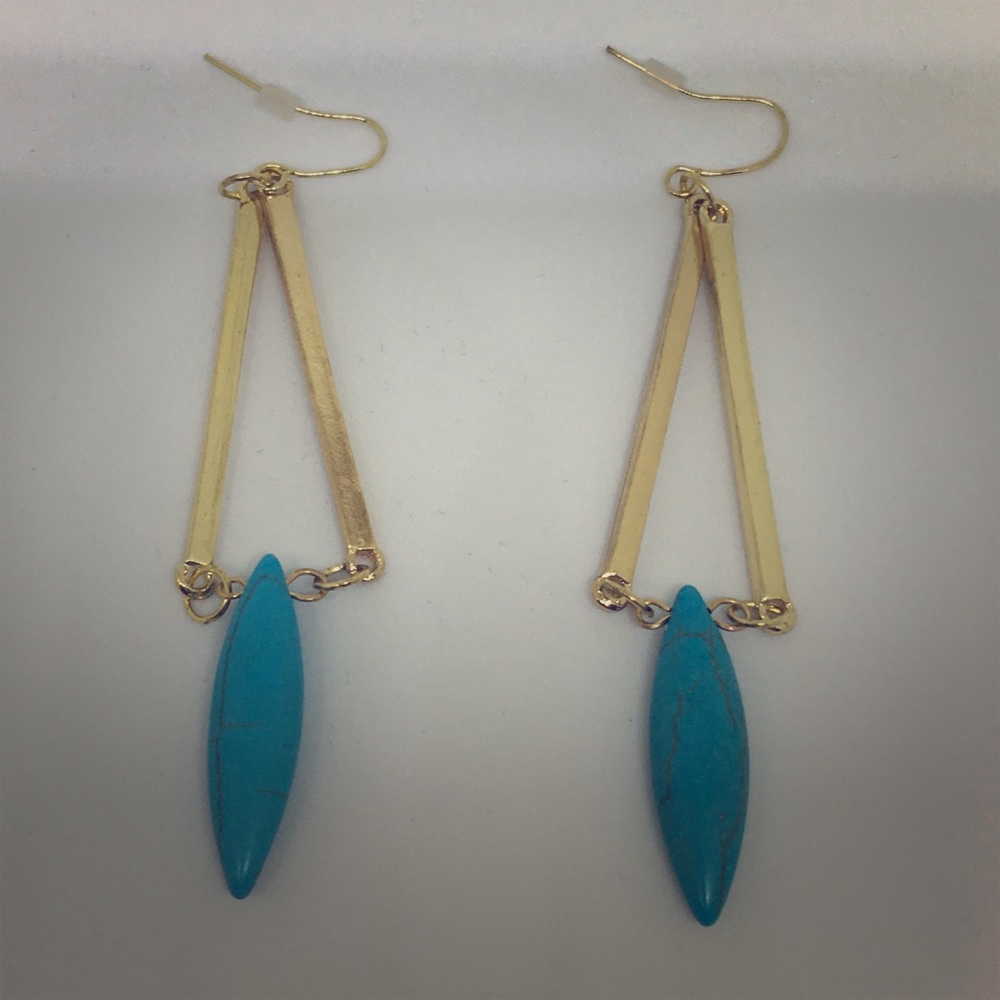 Rivet Natural Stone Turquoise Gold Earrings NWOT - Picture 3 of 6