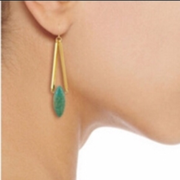 Rivet Natural Stone Turquoise Gold Earrings NWOT - Picture 2 of 6