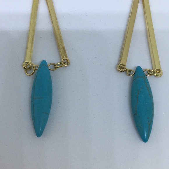 Rivet Natural Stone Turquoise Gold Earrings NWOT - Picture 4 of 6