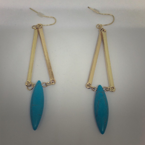 Rivet Natural Stone Turquoise Gold Earrings NWOT - Picture 3 of 6