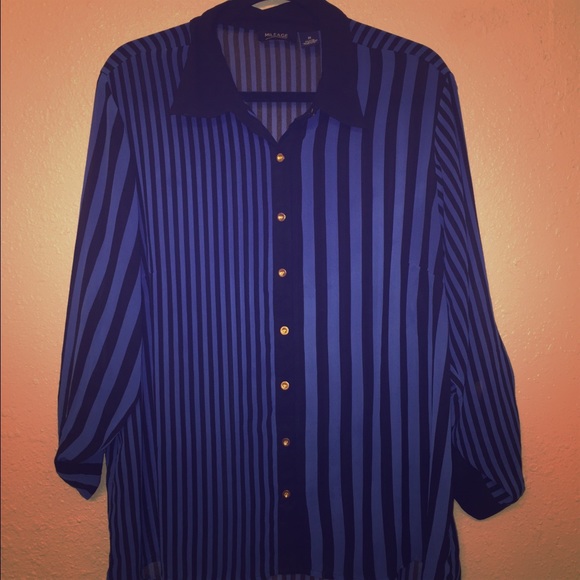 Plus Size 2X Black & Blue Striped Top