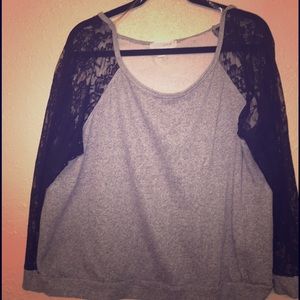 Plus Size Gray/Lace Sweater
