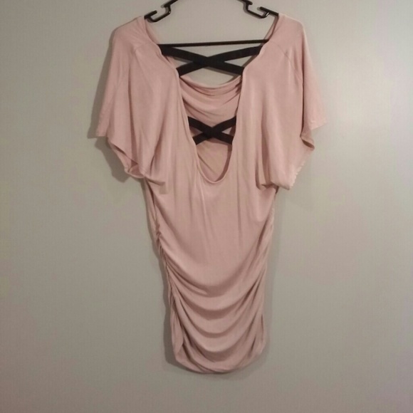 Rouched Pink Drop Cow Neck Top Blouse Nordstroms - Picture 3 of 3