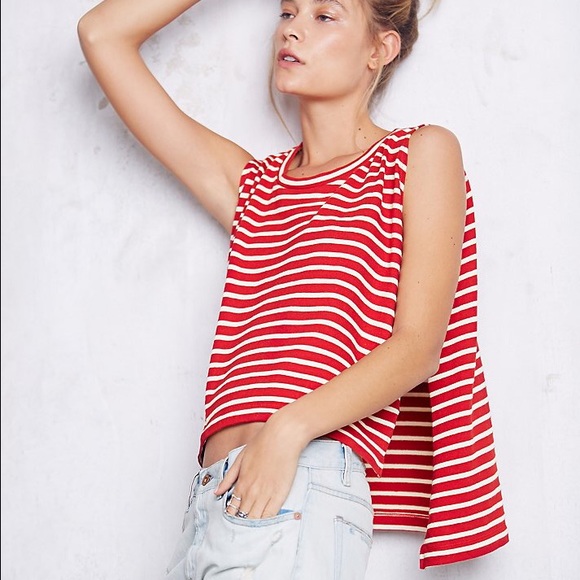 Free People Madness Stripe Muscle Tank Red Striped