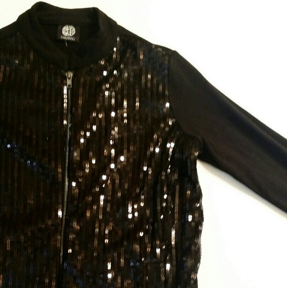 Black sequin zip up jacket bobeau - Picture 2 of 2