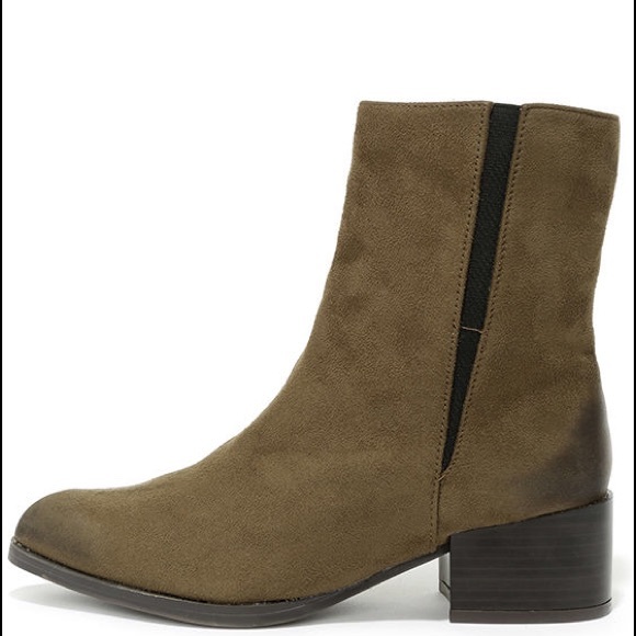 Qupid Khaki Mid-Calf Boots - Picture 2 of 4