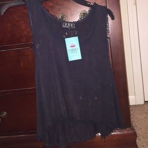 POL dark blue mineral wash crop top