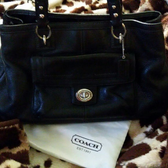 Authentic black leather coach purse #F19044