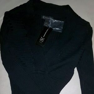 Petite Long Sleeve, Black Knit V-neck